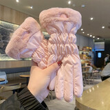 目丸骑行手套女士冬季保暖韩版可爱触屏电动车户外防寒防水加绒棉手套 粉色【加绒防水】