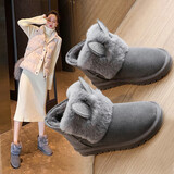 ZHR雪地靴女加厚真兔毛牛皮百搭女靴少女亮片兔耳保暖加绒短筒棉鞋女 P77 浅灰色 36