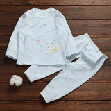 承承鹿婴儿宝宝纯棉套装秋衣秋裤无骨分体内衣0-12个月贴身衣服 小熊蓝色 66码(建议11-15斤宝宝穿)