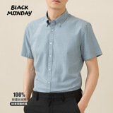 BLACKMONDAY高级感纯棉衬衫男士短袖夏季全棉百搭休闲法兰绒商务免烫衬衣