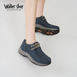 Walker Shop奥卡索休闲运动健步鞋女真皮平底一脚蹬妈妈鞋子女V133608灰蓝38