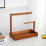 玄关钥匙收纳盒摆件桌面置物架实木挂架首饰架鞋柜进门入户杂物架 胡桃木色