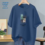 JEANSWEST LIFE真维斯夏季纯棉短袖t恤男潮牌青少年透气五分袖男孩字母百搭半袖A