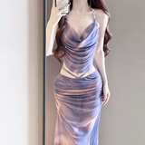 邦帛世比基尼泳衣三件套长裙时尚扎染性感修身钢托聚拢温泉泳衣专业 比基尼三件套【紫】