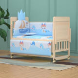 贝快乐婴儿床实木无漆摇床BB床宝宝床可变书桌可侧翻可与大人床对接 床+蚊帐+新年龙宝五件套
