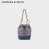 CHARLES&KEITH粗花呢链条水桶包包女包女士生日礼物CK2-10781873-1 Navy深蓝色 M
