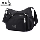 袋鼠斜挎包女包大容量帆布单肩防水尼龙牛津布中年妈妈包休闲背包布包 大号黑色（现货秒发）