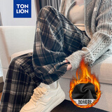 唐狮（TonLion）女秋冬款格子裤直筒裤复古慵懒外穿毛呢裤休闲裤