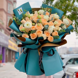 领香鲜花速递香槟玫瑰花束送女友老婆生日礼物全国同城配送 33朵香槟玫瑰花束