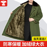 倍军冬季军大衣男老式棉大衣加厚加长款保安大衣黄大衣防寒服劳保棉袄 绿毛绒可拆洗【绿大衣】 均码/适合110-180斤