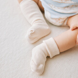 OAK FAMILY儿童袜子春秋薄款新生婴幼儿翻边袜简约男女宝宝柔软短袜童袜 米杏 1双 均码 0-1岁