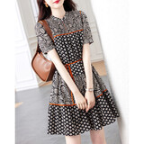 德玛纳（dme）【复合丝花瑶蓬蓬裙】夏v领短袖连衣裙女中长款