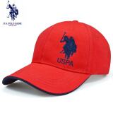 U.S.POLO ASSN.保罗帽子男士纯棉硬顶棒球帽polo女春夏秋遮阳防晒太阳帽潮流休闲 红色（硬顶款） 可调节(54-60)cm