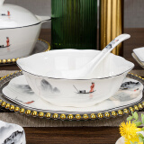 红牡丹 陶瓷碗家用微波炉面碗汤碗创意大碗水煮鱼汤盆和面盆釉中彩 江山如画9英寸莲花碗 单个 可微波