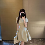 GARNUO绿色短袖连衣裙子女夏季法式气质小个子高级感礼服裙收腰显瘦短裙 绿色【短袖短款】 S【80-100斤】