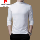 皮尔卡丹春秋男士双面绒卫衣休闲内搭西装半高领长袖T恤纯色上衣打底衫男 白色 175/XL(建议135-155斤)