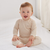 微狮牧尼婴儿保暖内衣秋冬套装纯棉宝宝秋衣秋裤打底衣儿童全棉睡衣两件套 肩开款【双层浅棕提花】 80 【推荐身高77-85cm】