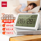 得力（deli）电子温湿度计 LCD液晶屏舒适度显示 高精度闹钟款 白色 LE506