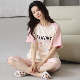 帕美琪睡衣女夏季纯棉短袖圆领甜美宽松家居服青年简约七分裤套装可外穿 7265 L (160) 105-120斤