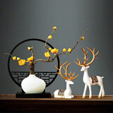 帕美居新中式鹿摆件花瓶装饰品隔断客厅电视柜酒柜玄关书房乔迁创意礼品 半云框+黄梅花+白鹿