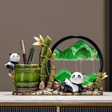 欧梵普（oufanpu）熊猫文创节节高升笔筒流沙画桌面摆件乔迁新居礼物办公教师节礼物 节节高升 熊猫笔筒【绿色流沙】 【寓意美好，新中式摆件】
