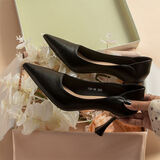 贞喜气法式尖头细跟单鞋女黑色软皮高跟鞋舒适气质百搭职业工作鞋礼仪 黑色 6cm 36 后跟可踩