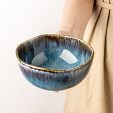 悠瓷（youcci）高级感窑变釉蓝色餐具陶瓷面碗饭碗汤碗成套欧式家用复古不规则碗 云梦-5英寸不规则饭碗-碧蓝