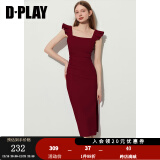 DPLAY2024夏季女装气质黑色连衣裙修身吊带裙长裙包臀裙小黑裙女 果酱红 S