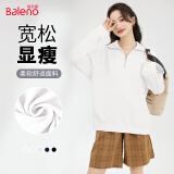 班尼路（Baleno）半拉链翻领卫衣女2024年秋季宽松休闲百搭运动风上衣 白 L 