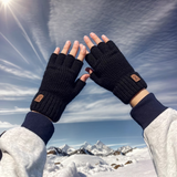 浩冠毛线针织手套男秋冬季露指学生写字打字骑行触屏保暖半指漏指弹性