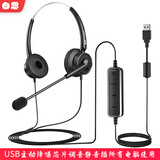 白恩DH800呼叫中心电脑手机电话耳机耳麦话务员电销外呼头戴式客服有线单耳实惠型兼职网课教育培训 双耳USB主动降噪调音静音插电脑