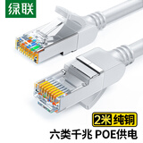 绿联六类纯铜网线 CAT6类千兆网络高速连接线 电脑宽带8芯双绞线 POE供电成品跳线灰白色2米 25026