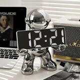 贝汉美（BHM）创意宇航员闹钟摆件简约现代家居客厅卧室时钟床头柜装饰品 银色