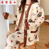 爱茵慕西孕妇睡衣秋冬月子服三件套加厚空气棉夹层哺乳衣怀孕期秋季家居服 ASY882#带胸垫三件套 XL码 (推荐体重120-140斤左右)