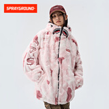 SPRAYGROUND明星同款毛毛棉服男外套2025秋冬鲨鱼嘴男女情侣毛绒棉衣 粉红色 S