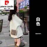 皮尔卡丹仿马海毛毛衣开衫外套女2025秋冬新款慵懒风粉色V领针织衫上衣 白色【初秋针织衫 温柔港味复古c L 【推荐100-120斤】