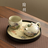 陶羽紫金山汝窑茶壶一壶一杯泡茶单壶茶杯茶盘家用喝茶西施壶功夫茶具 紫金山西施壶小套组+吸水干泡盘