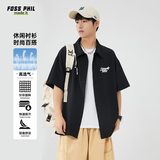 Foss Phil短袖衬衫男士夏季衬衣男潮流印花休闲外套宽松上衣FPCS2黑色2XL