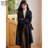 她享极简静奢风冬日穿搭中长款毛呢外套女双面呢毛呢大衣 T144G1004