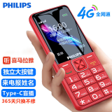 飞利浦（PHILIPS）E139 绚丽红 4G全网通老人手机 超长待机老年机 大字大声大按键学生智能备用功能机