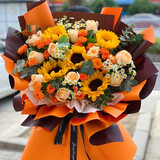 浪漫季节开学季鲜花同城配送向日葵混搭香槟玫瑰花束表白生日礼物送老公 5朵向日葵+11朵香槟花束 今日送达-可预约送花时间