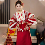 龍曼尼仕秀禾服新娘婚纱2024新款订婚敬酒服红色马面裙三件套新中式嫁衣 S2327-仅外套 均码