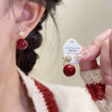 朵芙洛2024新款S925银针新年酒红色钻球珍珠耳钉锆石两戴气质耳环耳饰 红色珍珠