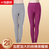 恒源祥2条装纯棉秋裤女士全棉保暖裤女棉毛裤加肥加大码宽松秋冬打底裤 （浅灰+豆沙）2条100%棉 170/XL