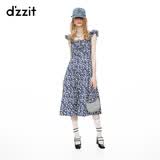 DZZIT【爆款补单】碎花裙明星同款地素连衣裙夏季度假风女 深蓝色(吊带款) XS