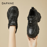 达芙妮厚底内增高老爹鞋女百搭时尚休闲鞋女鞋子4623101103黑色/加绒38