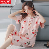 芊之雅（QIANZHIYA）2024年新款睡衣女夏款纯棉短袖七分裤套装中年加肥大码宽松居家服 套头款QY-540# 女XL/170