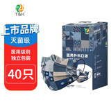 泰恩康一次性灭菌级医用口罩 莫兰迪彩色男女潮流个性口罩医用独立包装 民族蓝40只/盒