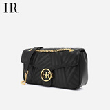 HR赫莲娜包包女包小香风单肩斜挎包女时尚菱格链条包生日礼物 黑色