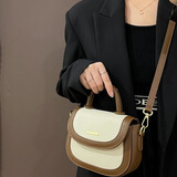高级感轻奢真皮包包女2025新款斜挎包小巧轻奢手提包小众马鞍包 米白拼咖【高档通勤实用】